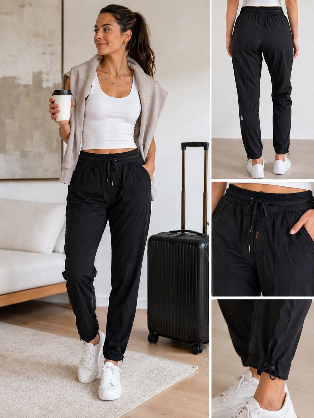lululemon Black Drawstring Jogger Pants with adjustable hem